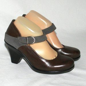 DROMEDARIS Leather Pumps Brown & Gray Closed 3 1/4" Heels with Padded Insoles